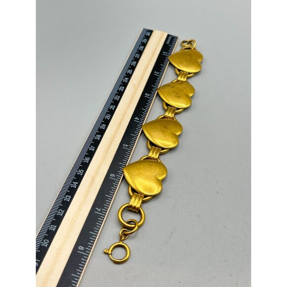 Vintage Brass Heart Link Bracelet Long Retro Charm Book Chain Links - Picture 6 of 6